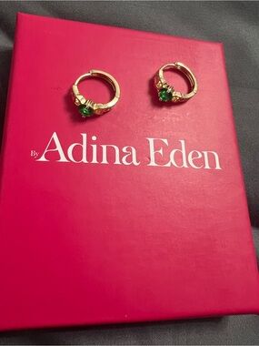 NTB Adina Eden Gold Hoop Earrings with Emerald Green Stones